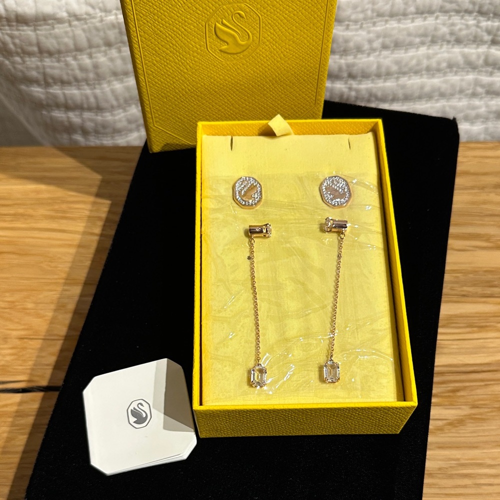 SWAROVSKI Swan Drop Signum Plated Earrings MSRP $180 - Picture 7 of 7